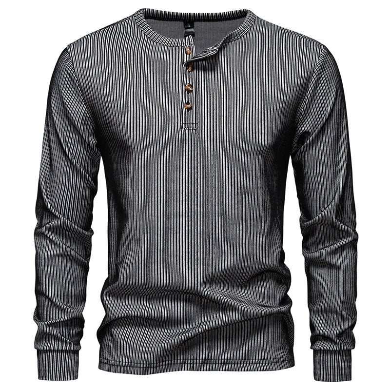 Herren Langarm Henley Shirt mit strukturiertem Streifenmuster Stilzeits
