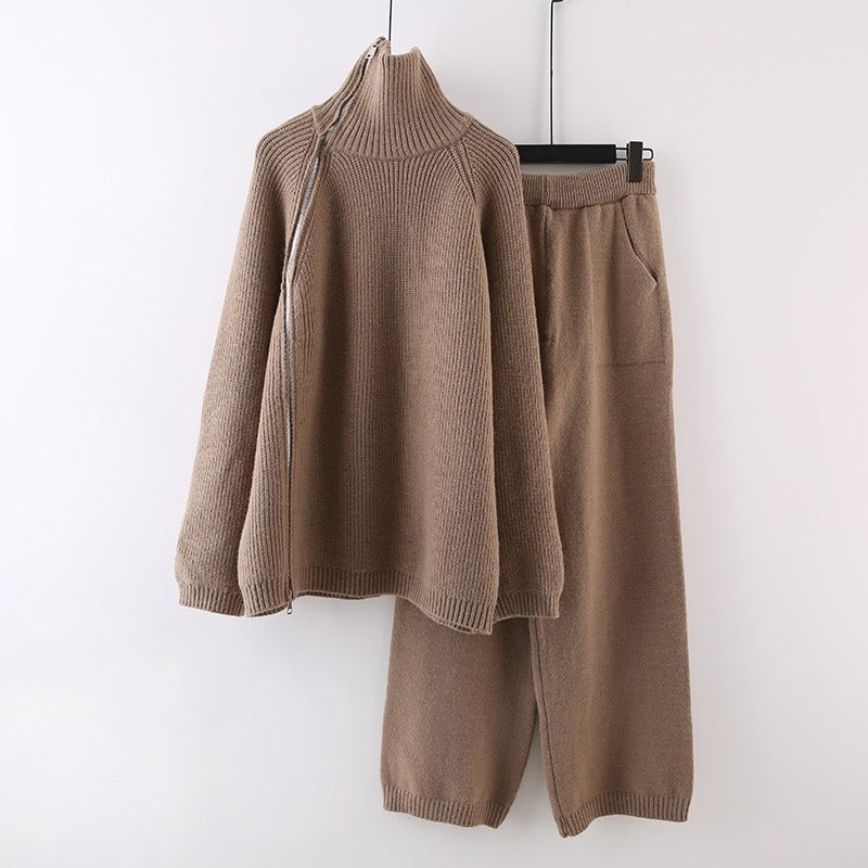 Damen Strickensemble mit Rollkragen und Reißverschluss Stilzeits