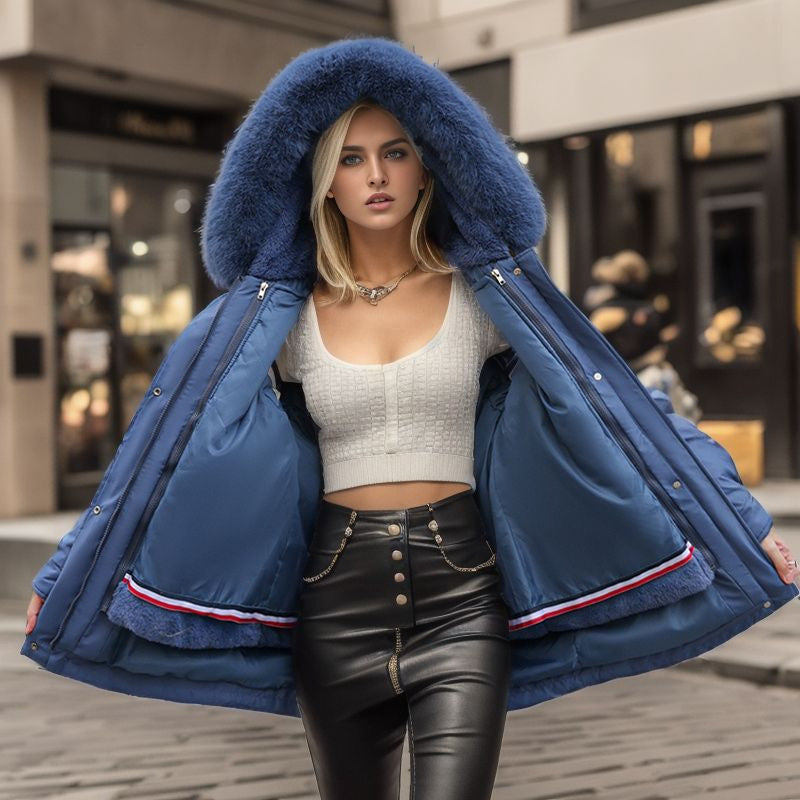 Damen warme Winterjacke mit abnehmbarem Pelzkragen Stilzeits