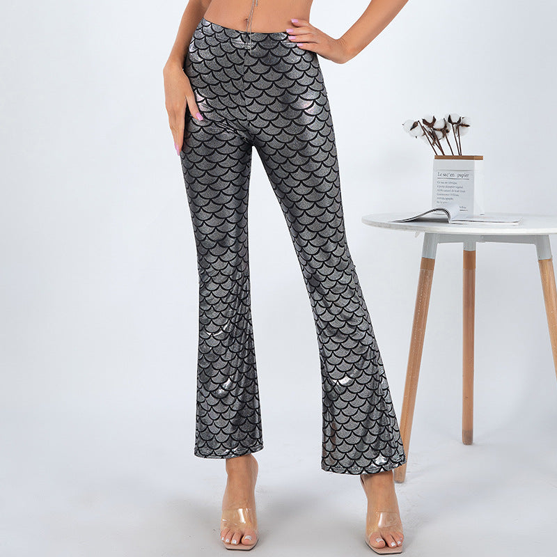 Damen Glänzende Schlaghose mit Schuppenmuster Stilzeits