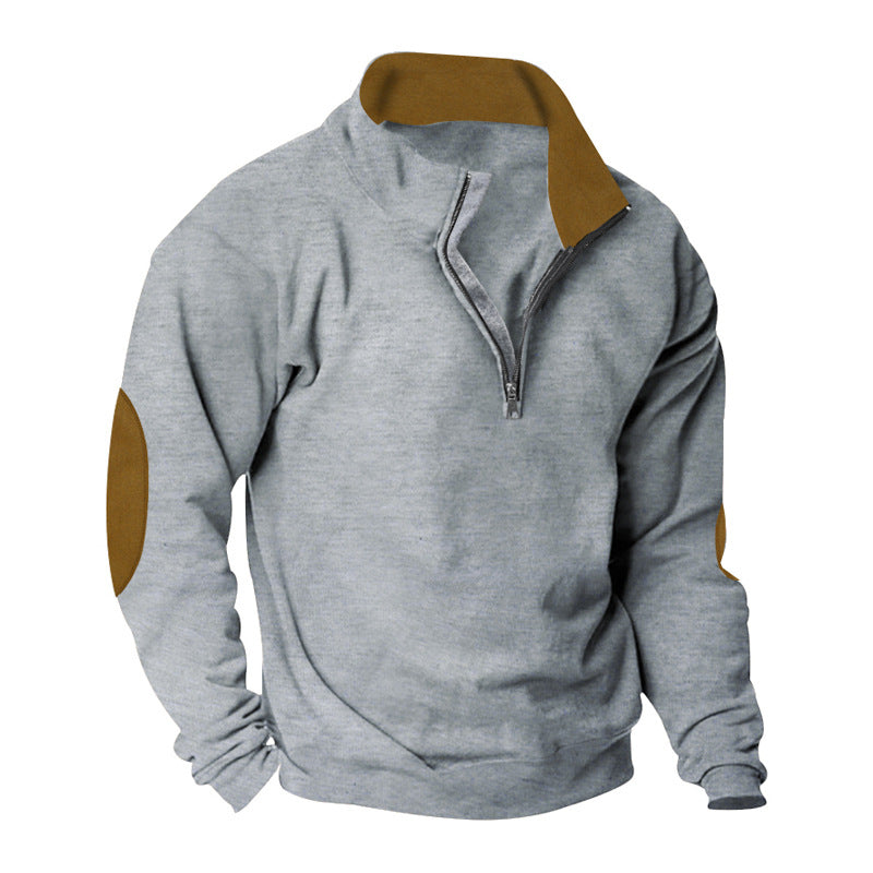 Herren Fleece Sweatshirt mit Stehkragen und schicken Kontrastärmel Stilzeits