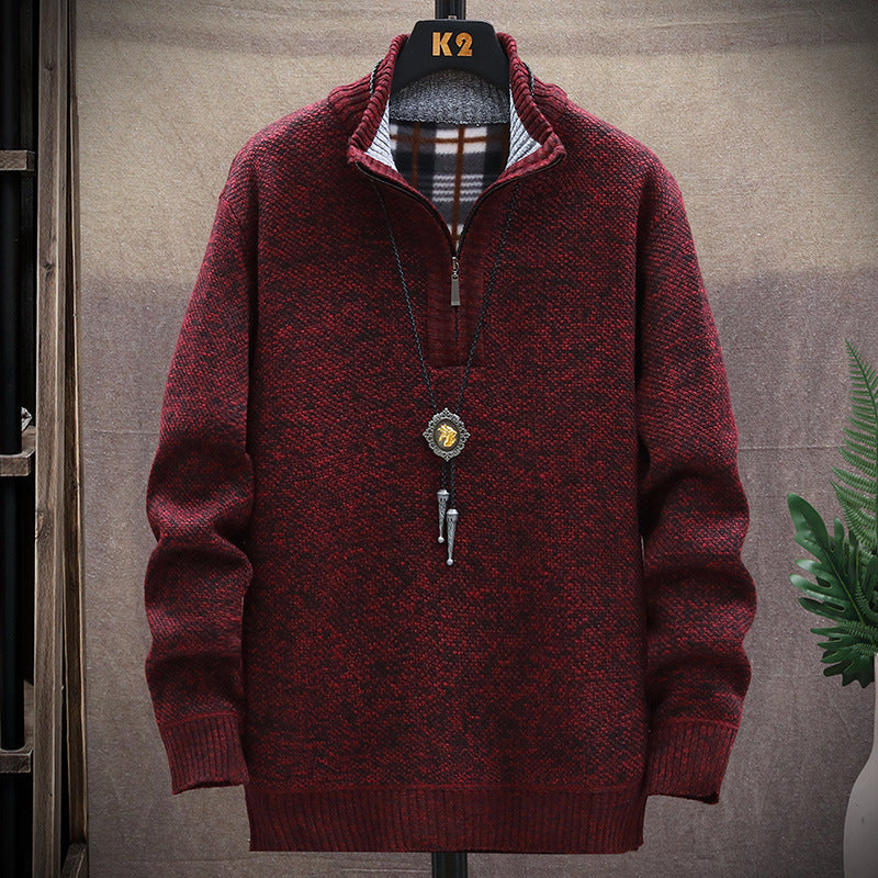 Herren modischer Strickpullover mit halbem Reißverschluss und unterschiedlichen Texturen Stilzeits