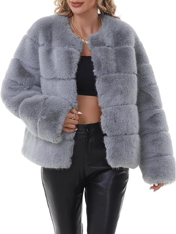 Damen Kuschelige Kunstpelzjacke mit modischem Puffärmel-Design Stilzeits