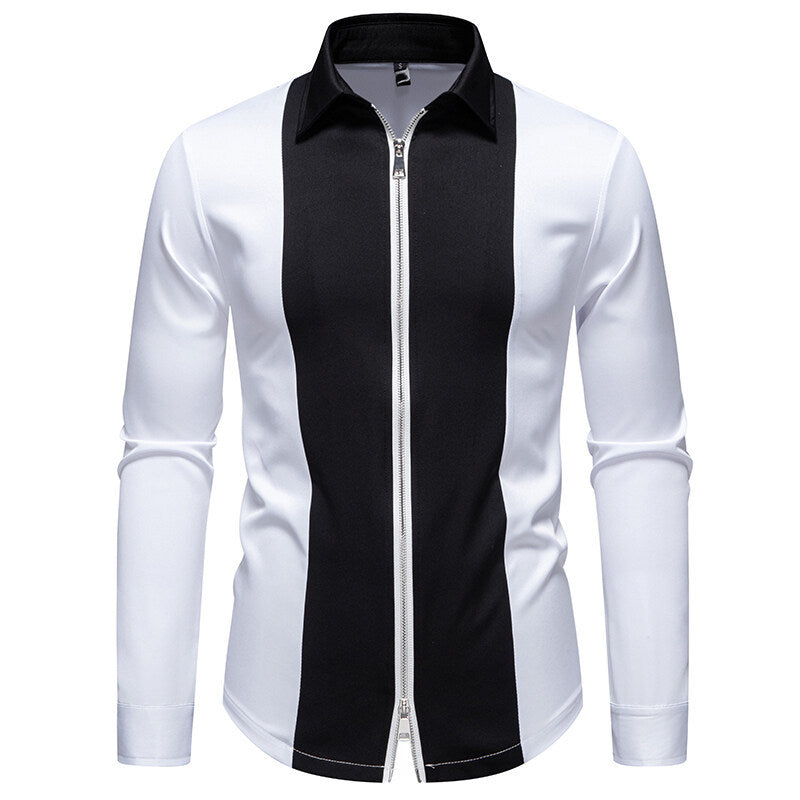 Herren modisches Langarmshirt mit stylischem Stehkragen und kontrastierenden Paspeln Stilzeits