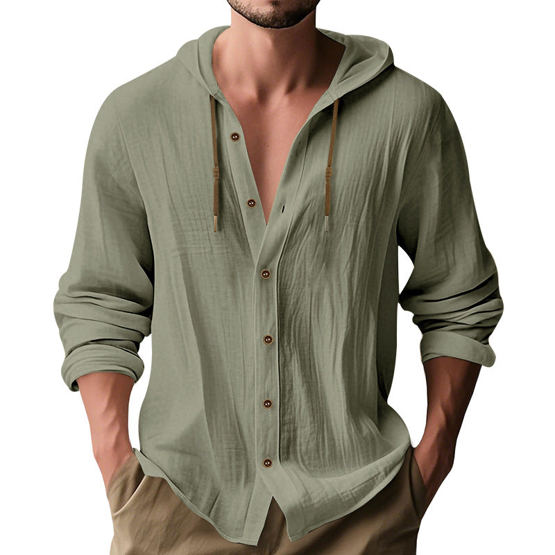 Herren lässiges Kapuzenshirt aus atmungsaktiver Baumwolle mit Knopfleiste und verstellbarem Kordelzug Stilzeits