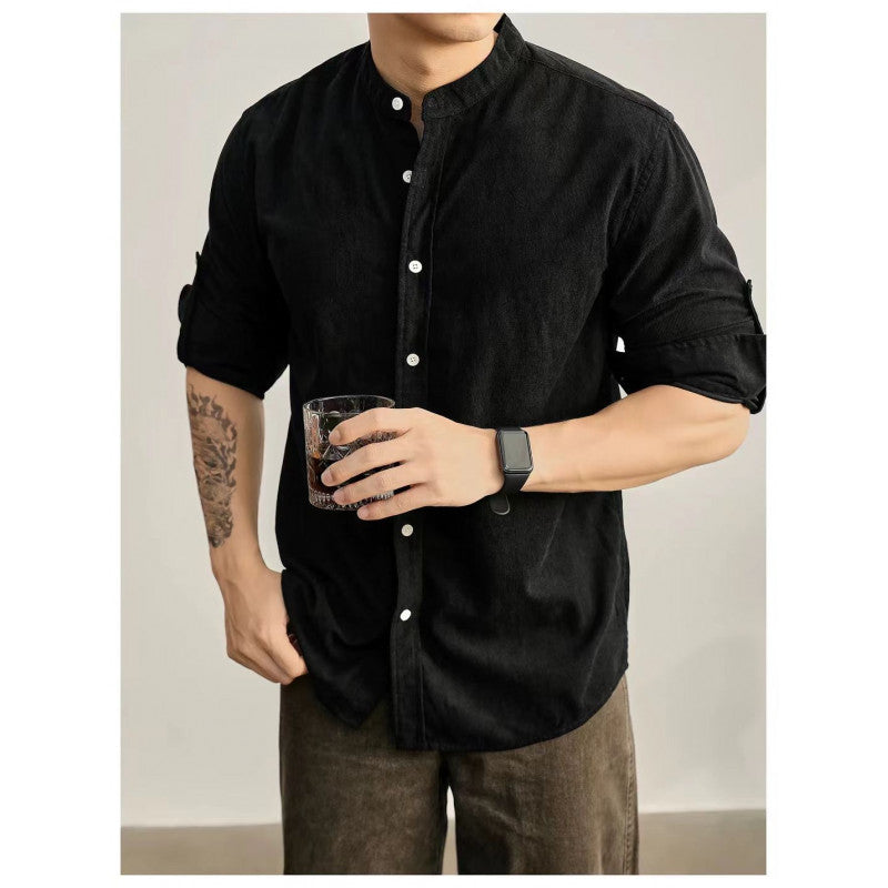 Herren Stehkragenhemd aus feinem gestreiften Stoff Stilzeits