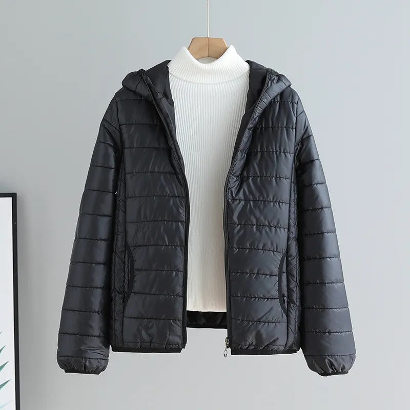 Damen gesteppte Übergangsjacke mit praktischen Taschen und Kapuze Stilzeits