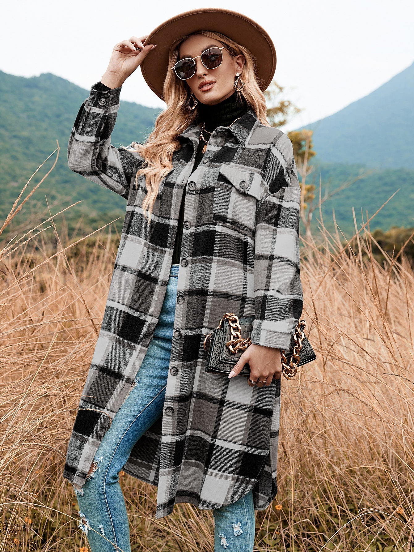 Damen Flanellhemd-Kleid mit Karomuster Stilzeits