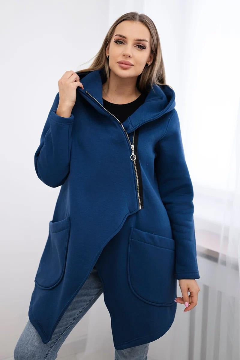 Stilzeits | Zip Kapuzenpullover mittellange Fleece Sweatjacke