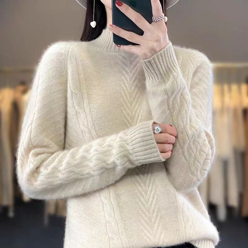 Damen Grobstrickpullover mit Zopfmuster und elegantem Rundhalsausschnitt Stilzeits