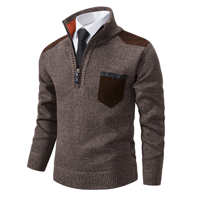 Herren eleganter Strickpullover mit Kragen und Taschen Stilzeits