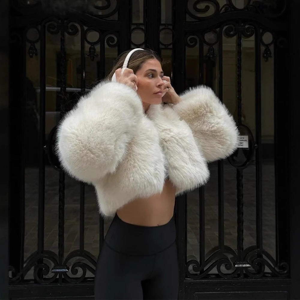 Damen Flauschige Kurzjacke mit voluminösen Ärmeln Stilzeits