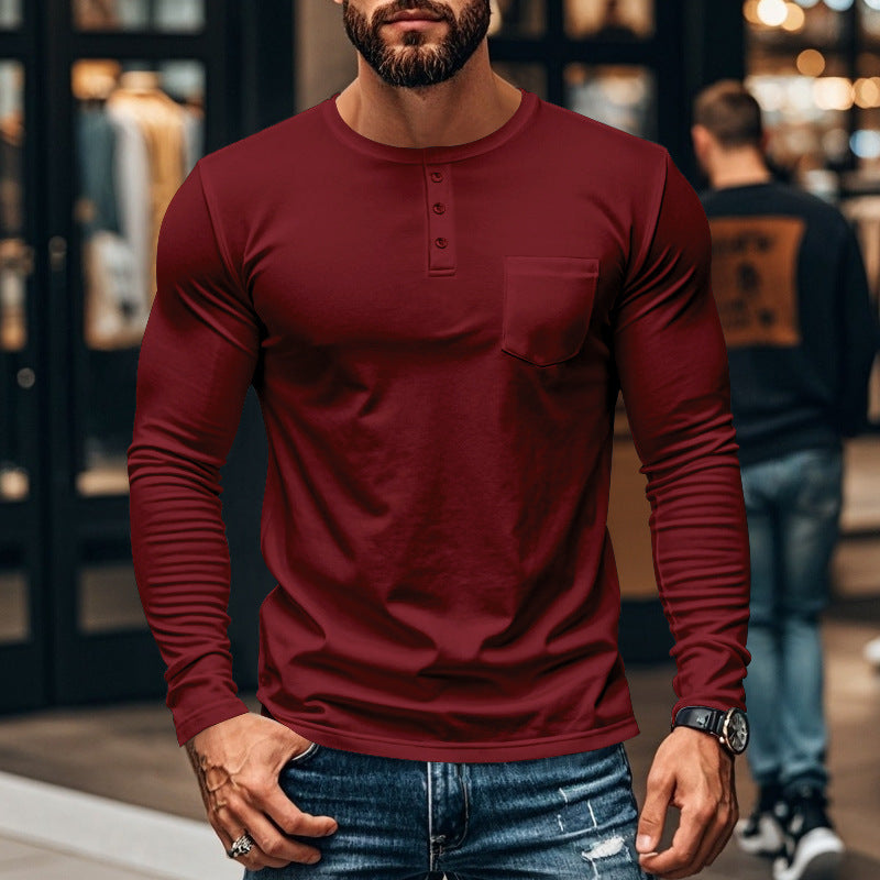 Herren Langarmshirt mit Knopfleiste und Brusttasche Stilzeits