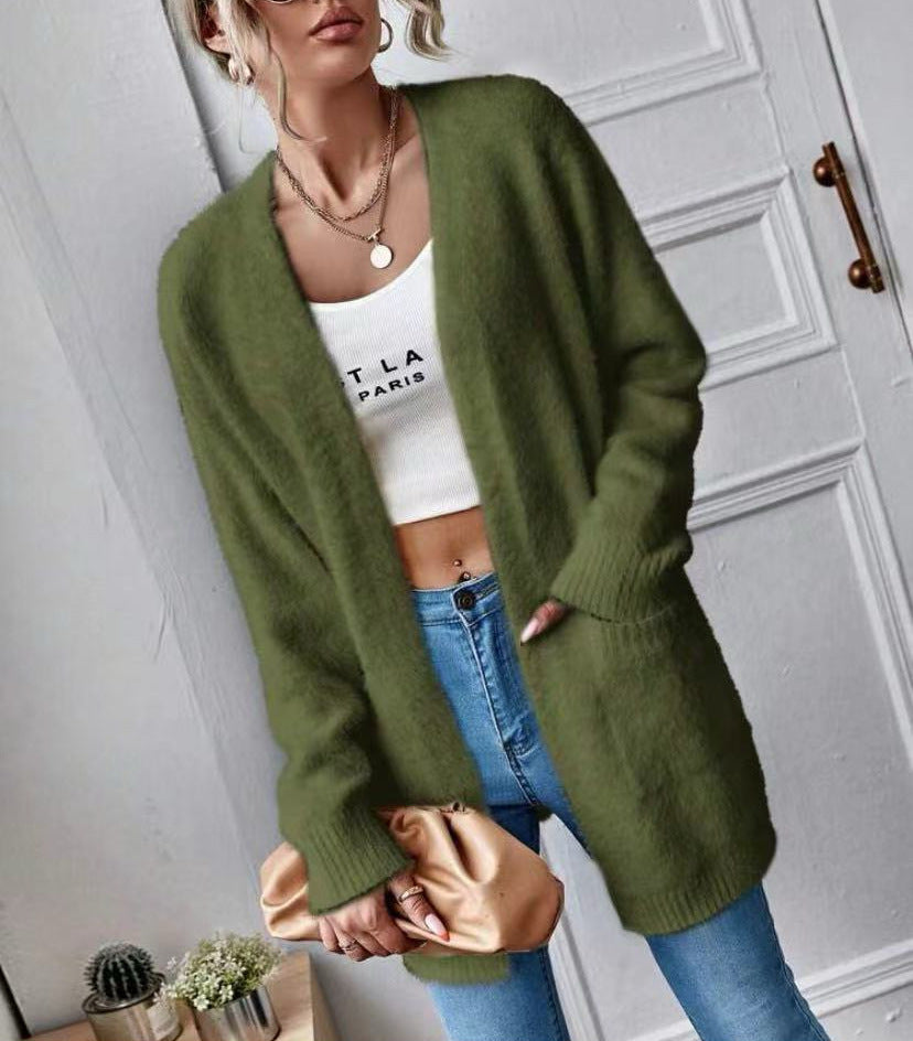 Damen Flauschiger Offener Cardigan aus weichem Material Stilzeits