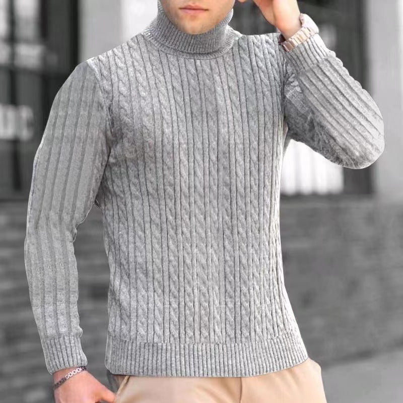 Herren Strickpullover mit modernem Rippmuster und hohem Kragen Stilzeits