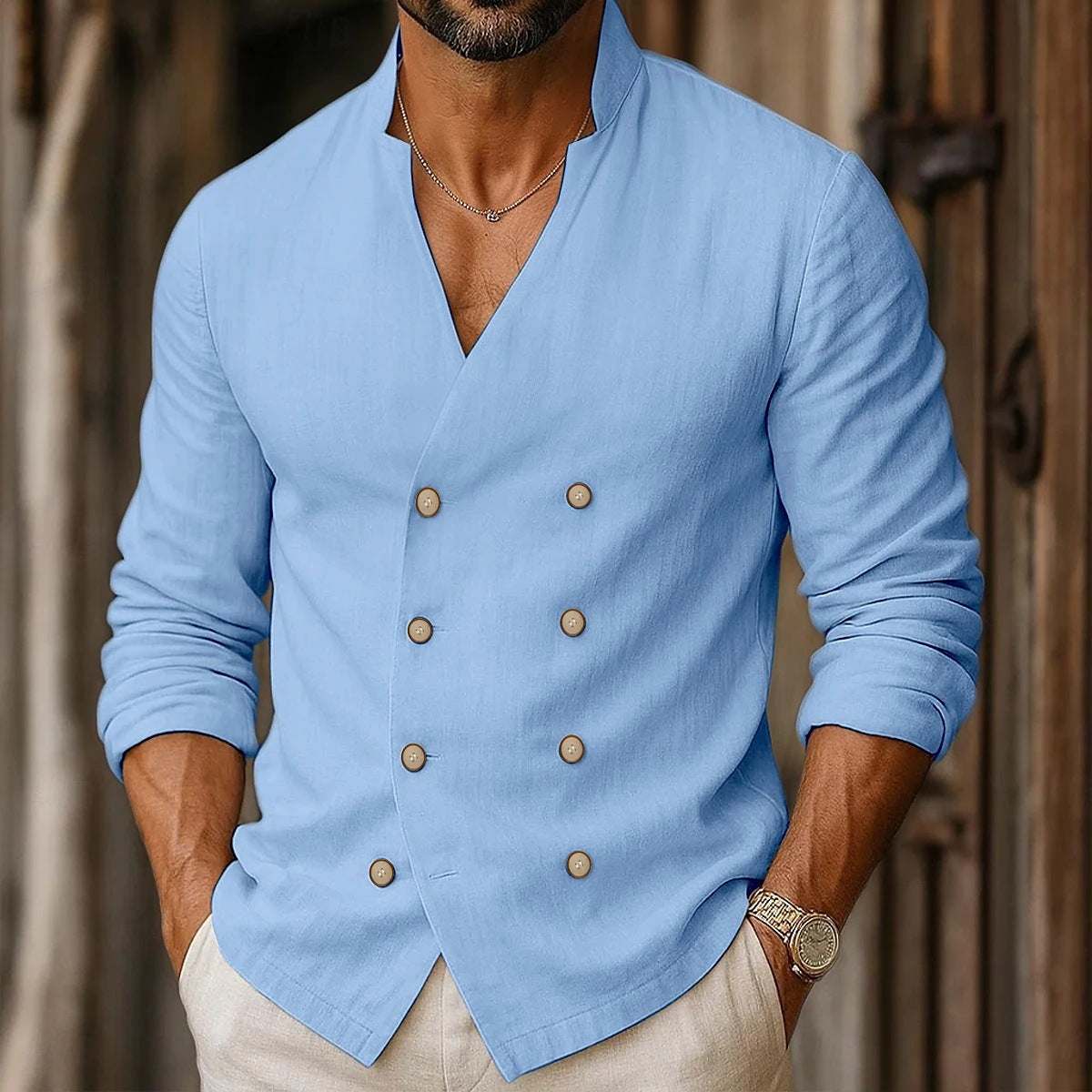 Herren modisches Hemd mit doppelter Knopfreihe Stilzeits