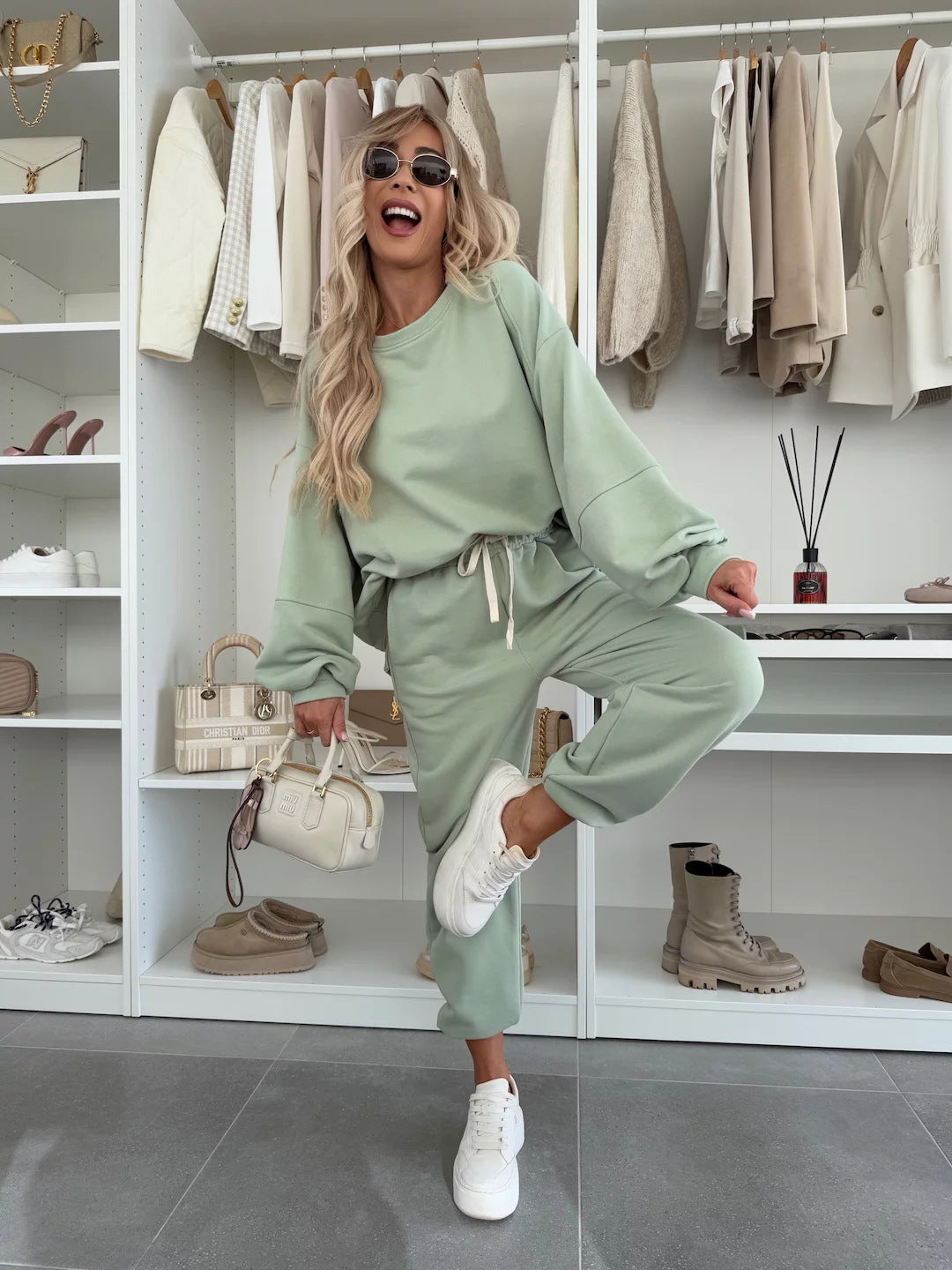 Damen Sportlicher Loungewear-Anzug mit elastischen Bündchen und weitem Schnitt Stilzeits