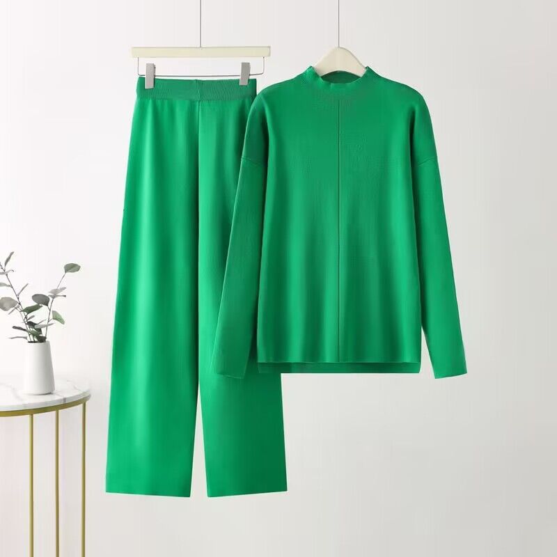 Damen elegantes Set aus langärmligem Oberteil und Palazzo-Hosen Stilzeits