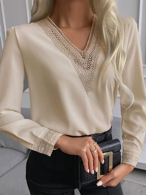 Damen elegante Bluse mit Spitzenbesatz Stilzeits