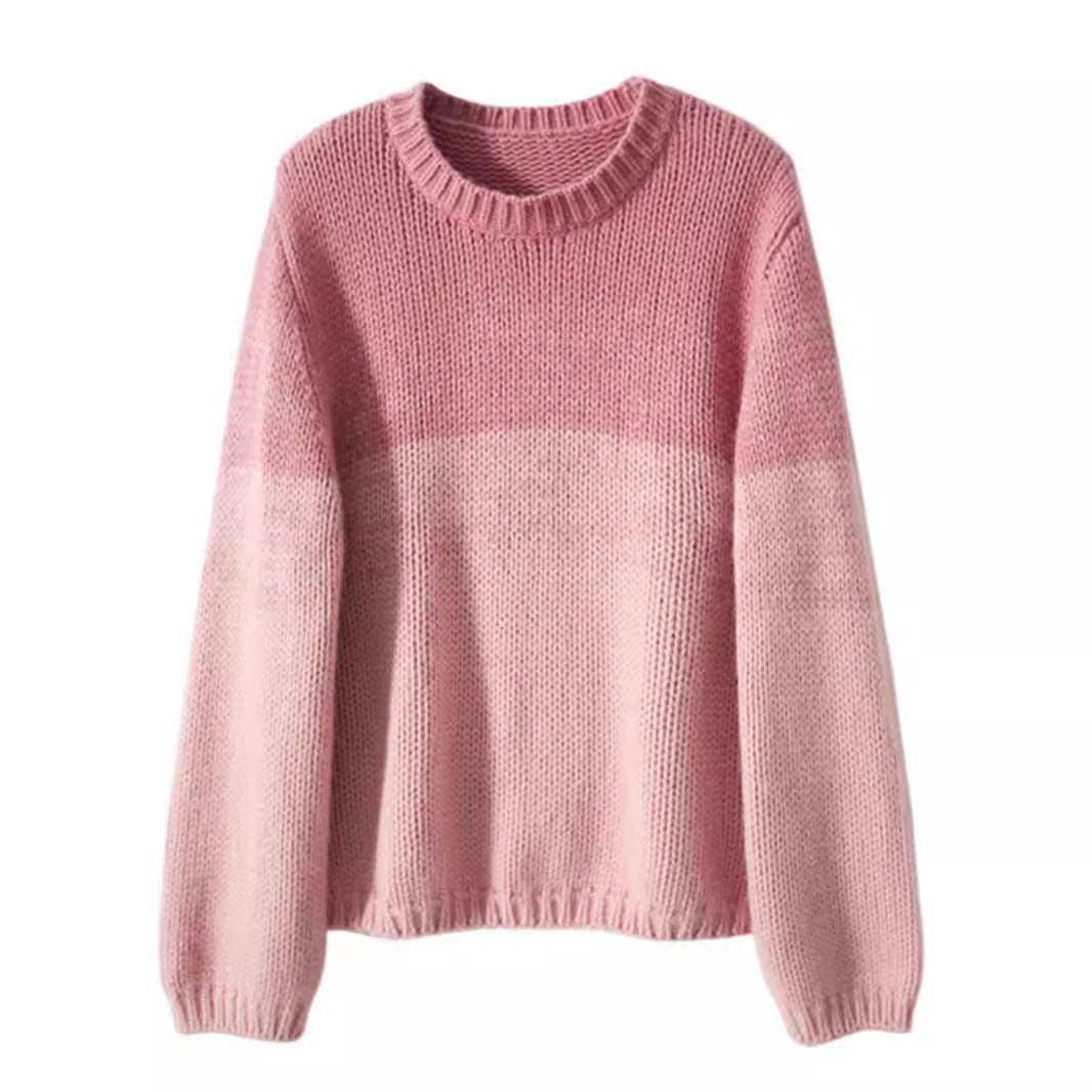 Damen Grobstrickpullover mit sanften Farbverlauf und hohem Kragen Stilzeits