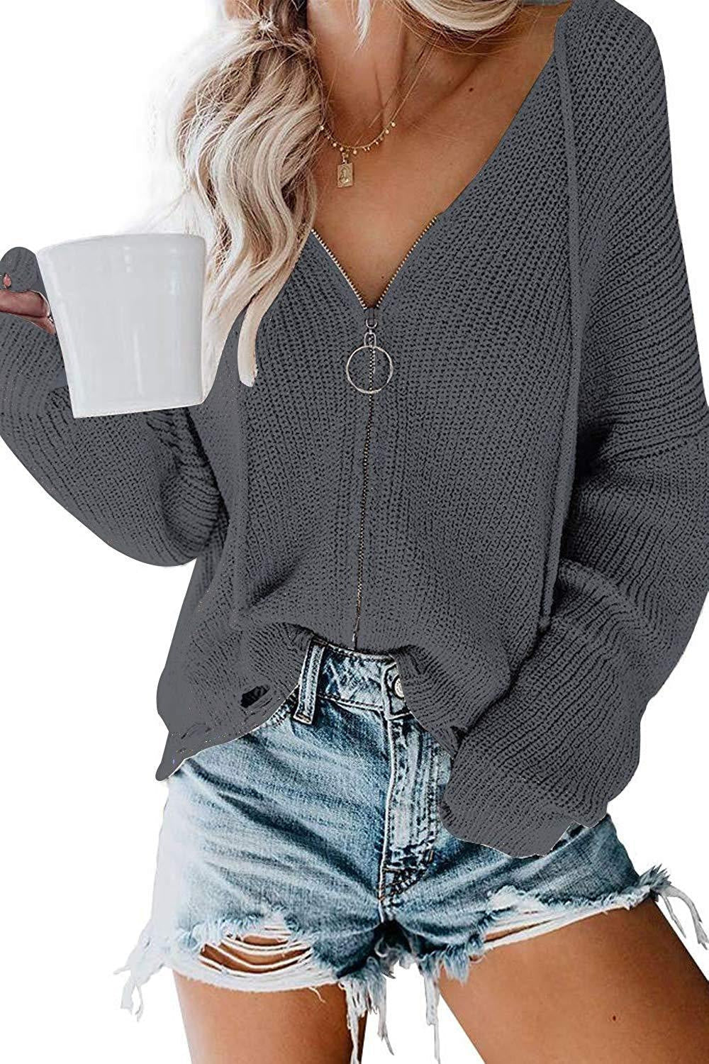 Damen Lässiger Pullover mit modernem Reißverschluss und weitem Schnitt Stilzeits