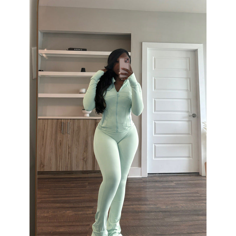 Damen figurbetonender Jumpsuit mit Hochkragen und durchgehendem Reißverschluss Stilzeits