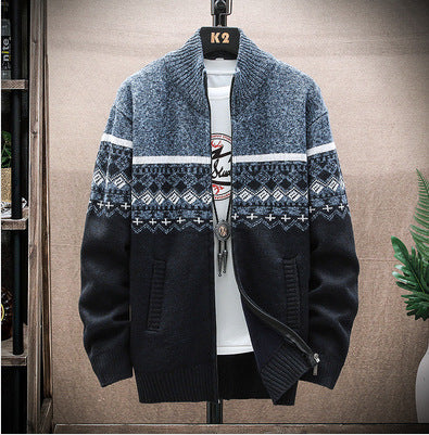 Herren Strickjacke mit nordischem Muster und modischem Reißverschluss Stilzeits