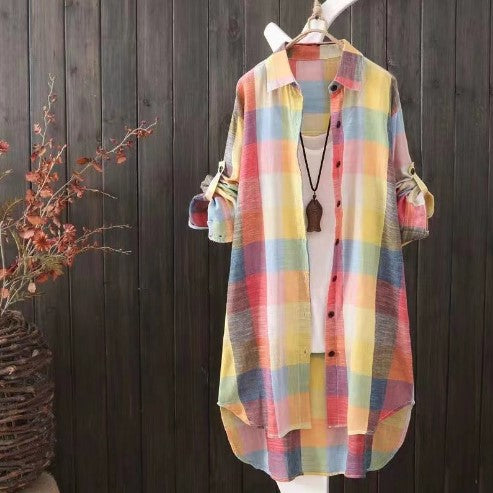 Damen Karo-Hemdbluse im lässigen Oversized-Schnitt mit langen Ärmeln und umschlagbaren Ärmeln Stilzeits