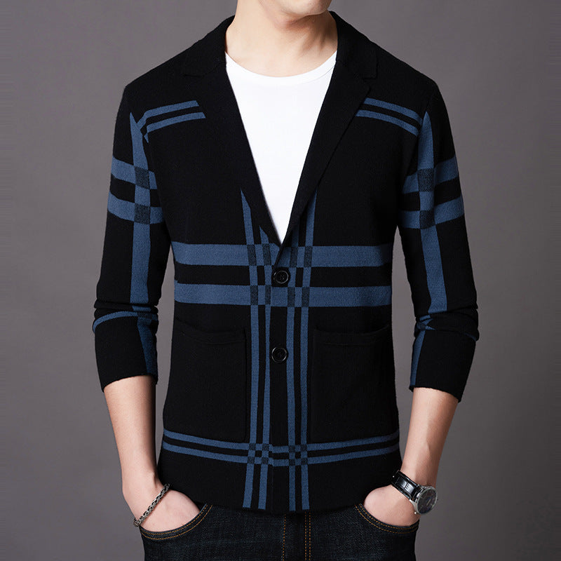 Herren eleganter Strickblazer mit modernem Karomuster Stilzeits