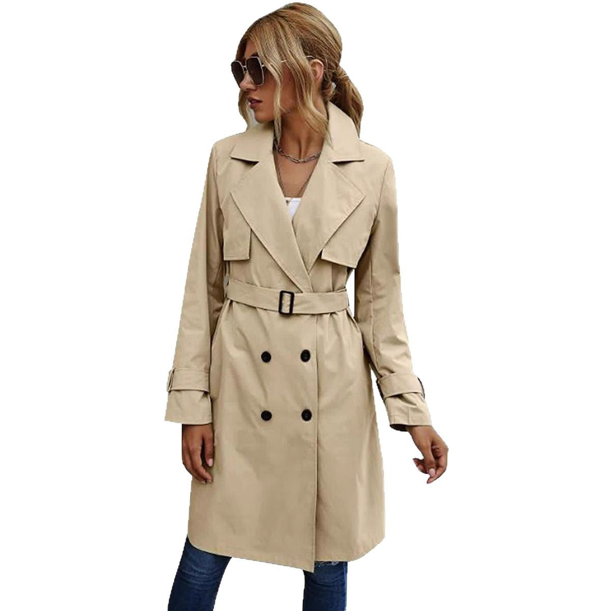 Damen Eleganter Trenchcoat mit doppelter Knopfleiste und schickem Kragen Stilzeits