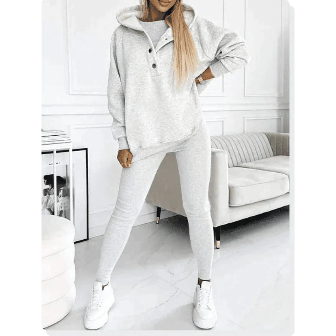 Damen 3-teiliges Loungewear Set - Hoodie, Tank Top & Leggingshosen Strick