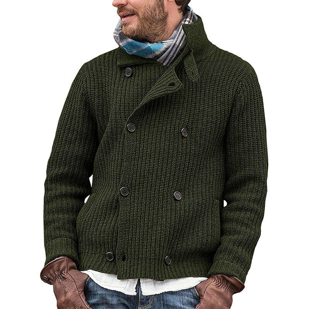 Herren Vintage Strickjacke - Gerippter Stehkragen