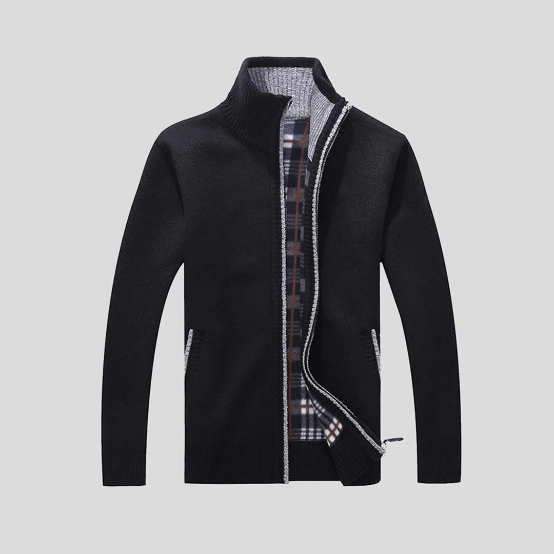 Herren Klassischer Strick-Cardigan – Gefüttertes Karomuster-Design