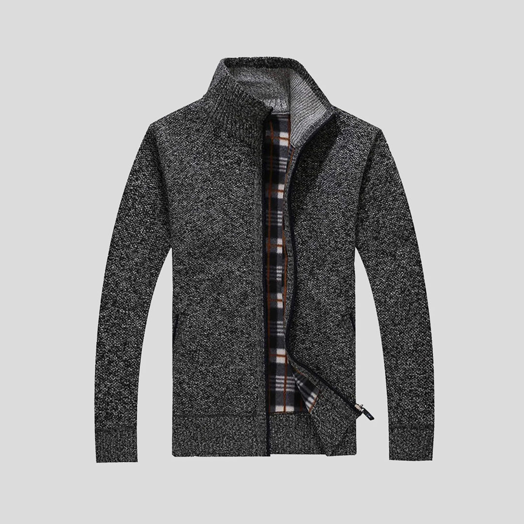 Herren Klassischer Strick-Cardigan – Gefüttertes Karomuster-Design