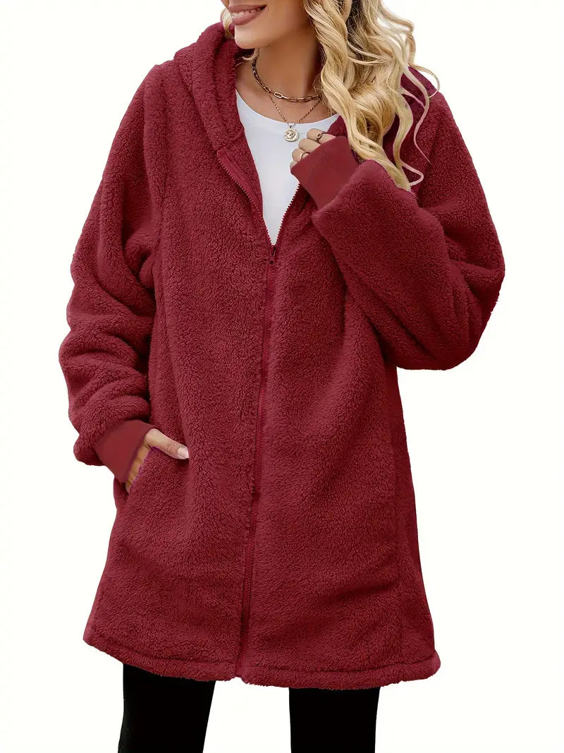 Warme Yuriel Winterjacke mit Kapuze, lässiger Kunstpelz-Zippermantel