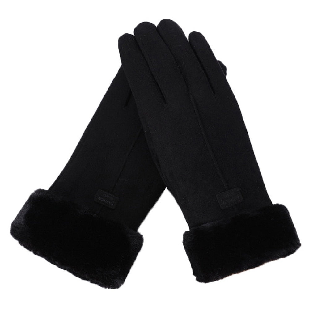 Damen Winter Handschuhe - Weiche Bündchen mit Kontrastbesatz