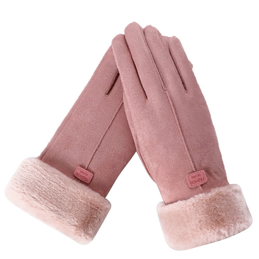 Damen Winter Handschuhe - Weiche Bündchen mit Kontrastbesatz