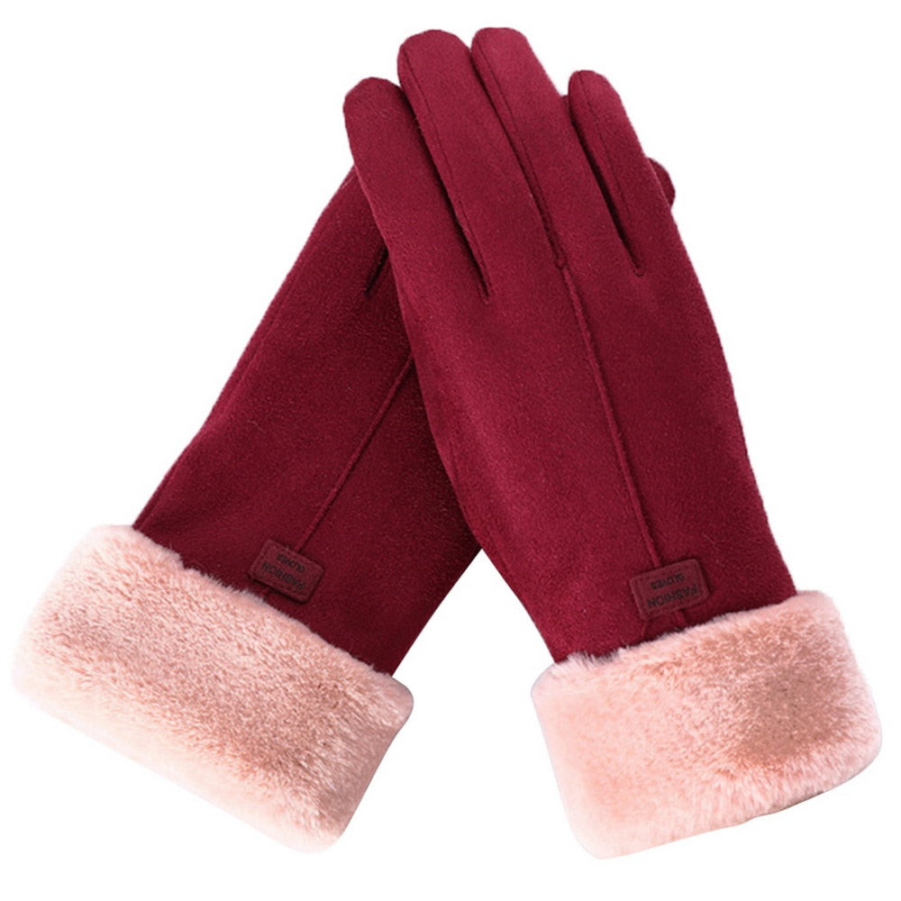 Damen Winter Handschuhe - Weiche Bündchen mit Kontrastbesatz