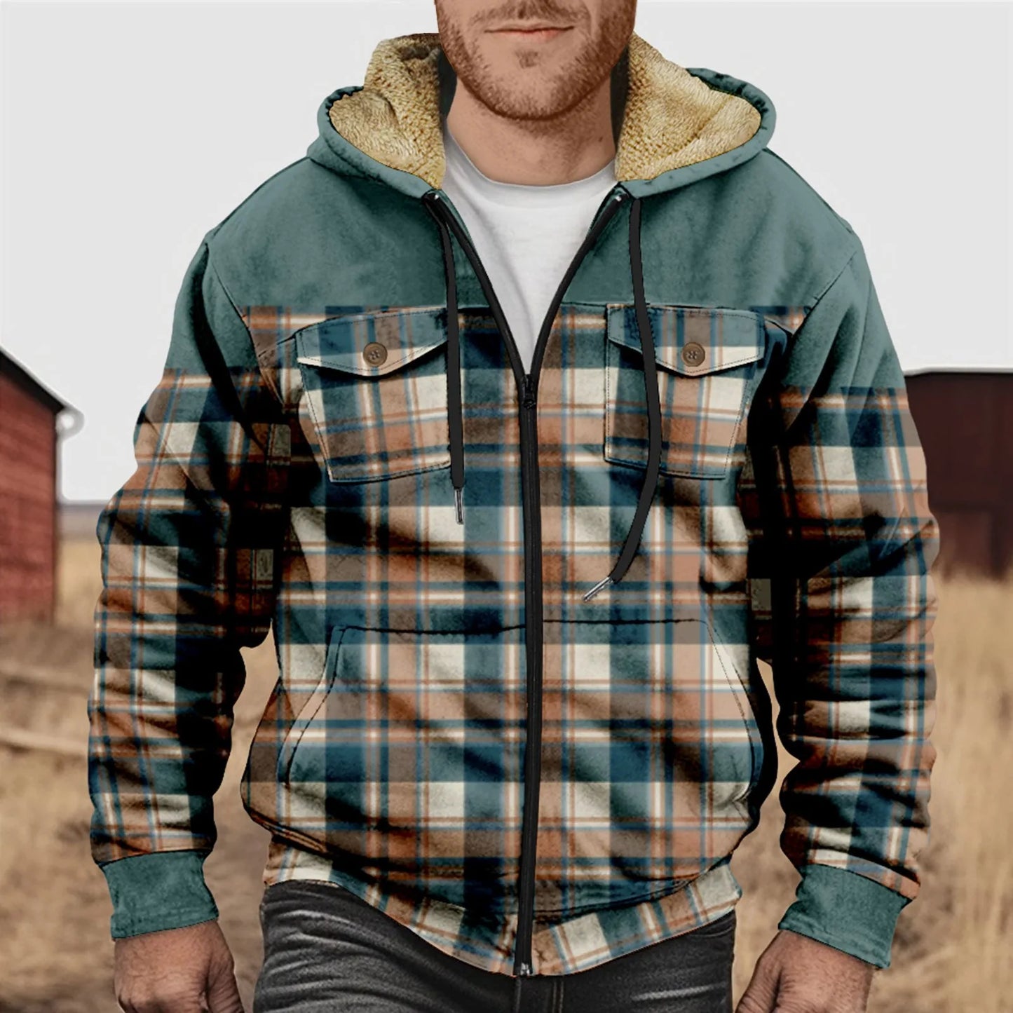 Stilzeits | Herren Fleecegefüttertes Flanellhemd – Kariert, mit Kapuze und Knopfleiste