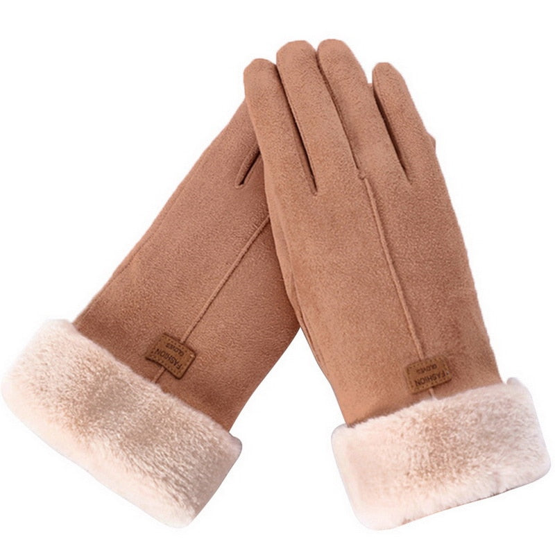 Damen Winter Handschuhe - Weiche Bündchen mit Kontrastbesatz