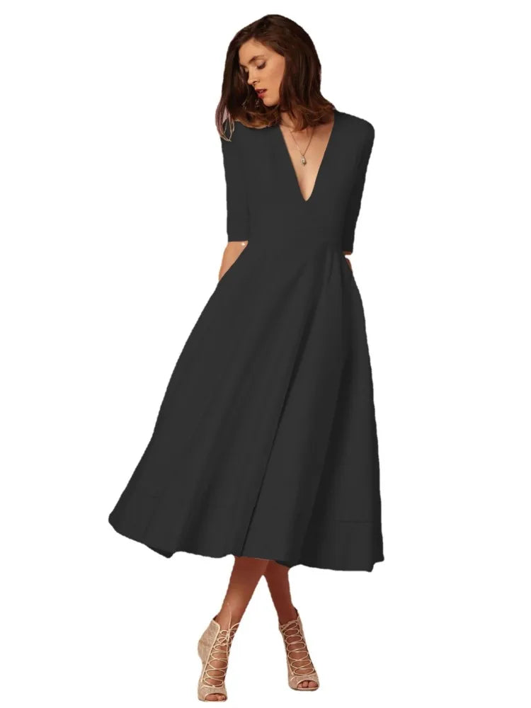 Damen Cocktailkleid Mit V-Ausschnitt | Midi