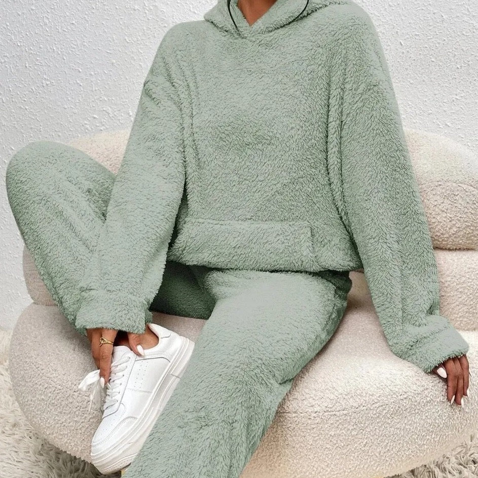 Stilzeits | Weiche Teddyjacke Damen Loungewear Satz mit Kapuze