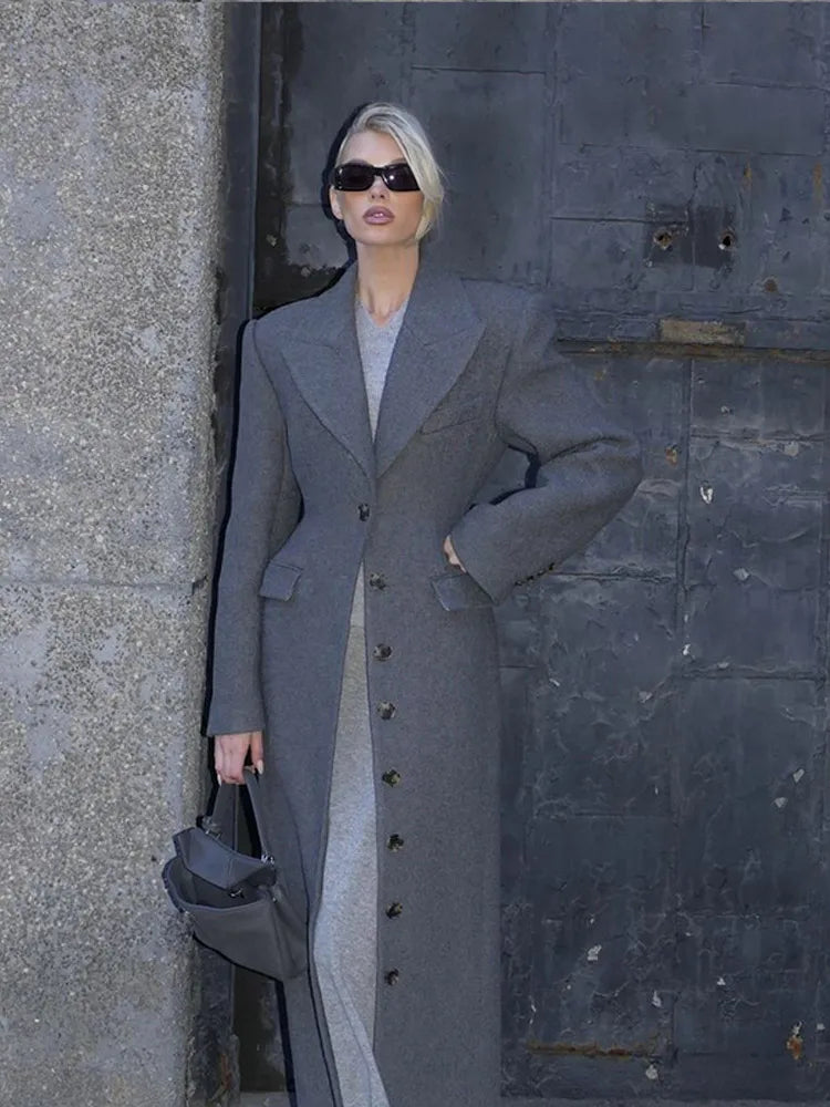 Stilzeits | Weinfarnrote Damenmantel - Langer Wollmischmantel mit Reverskragen