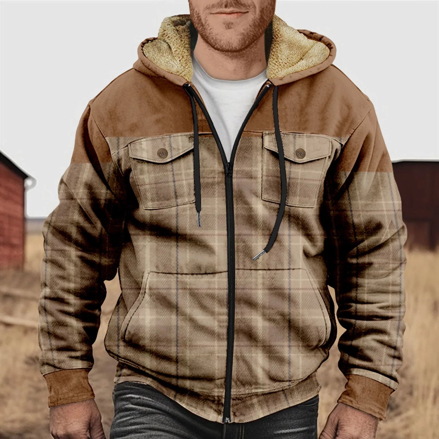 Stilzeits | Herren Fleecegefüttertes Flanellhemd – Kariert, mit Kapuze und Knopfleiste
