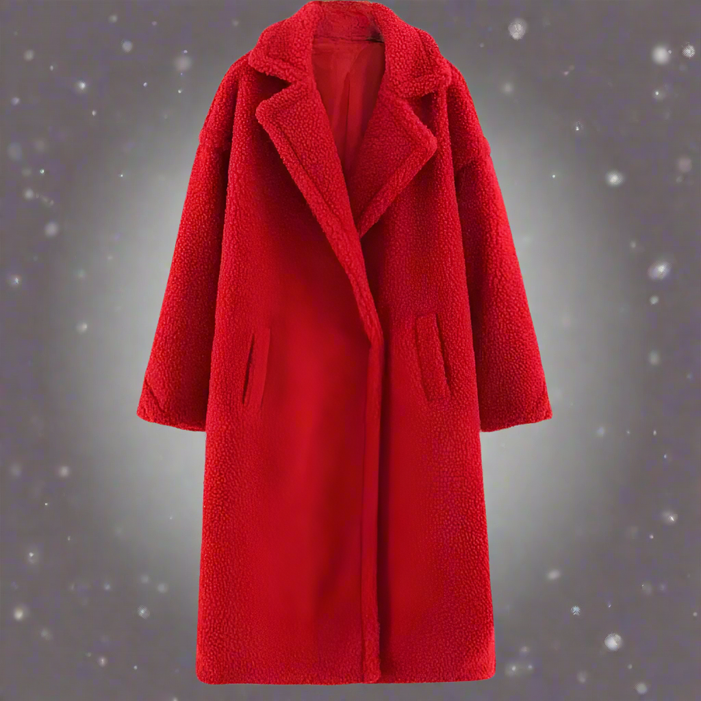 Stilzeits | Mantel - Langer Oversized-Schnitt - Weicher Teddy-Fleece - Reverskragen - Warm und Bequem