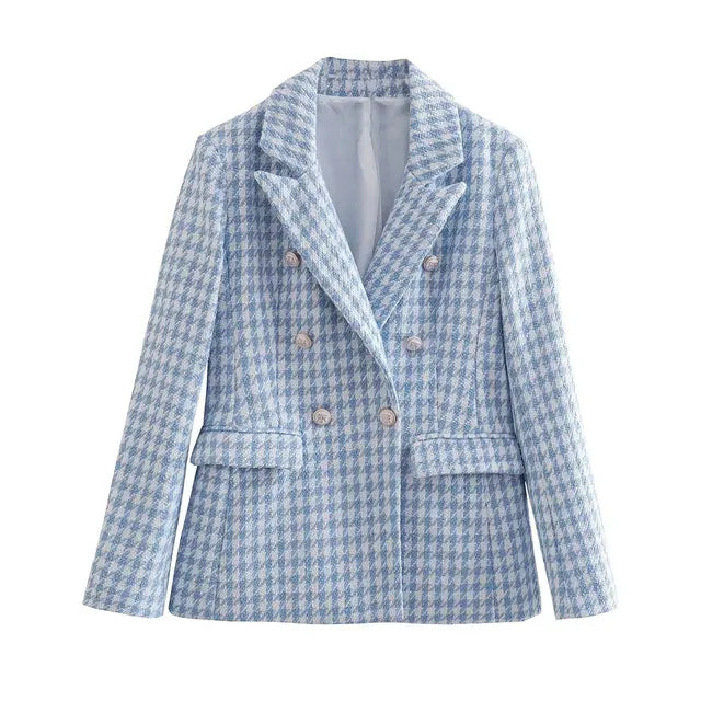 Tweed Blazer mit Punkten, Doppelreihig, Damen, Vintage, Avelena, mit Taschen