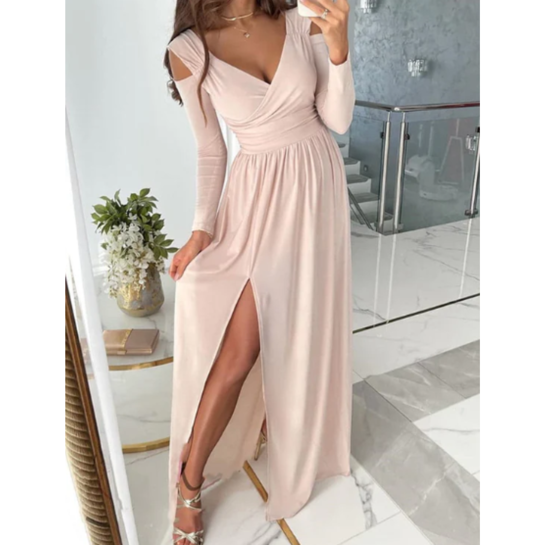 Damen Abendkleid Mit Langarm Und Schlitz | Maxi