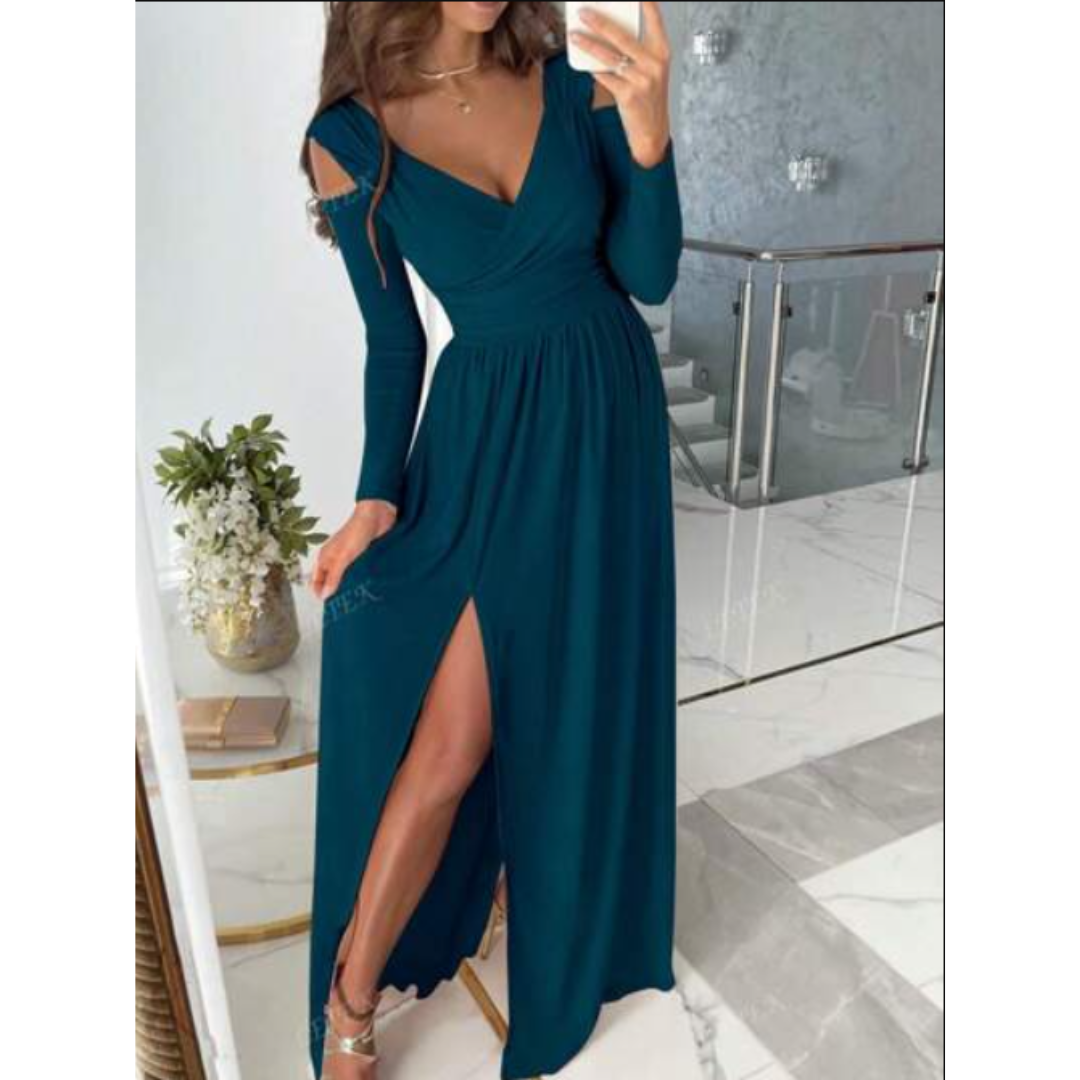 Damen Abendkleid Mit Langarm Und Schlitz | Maxi