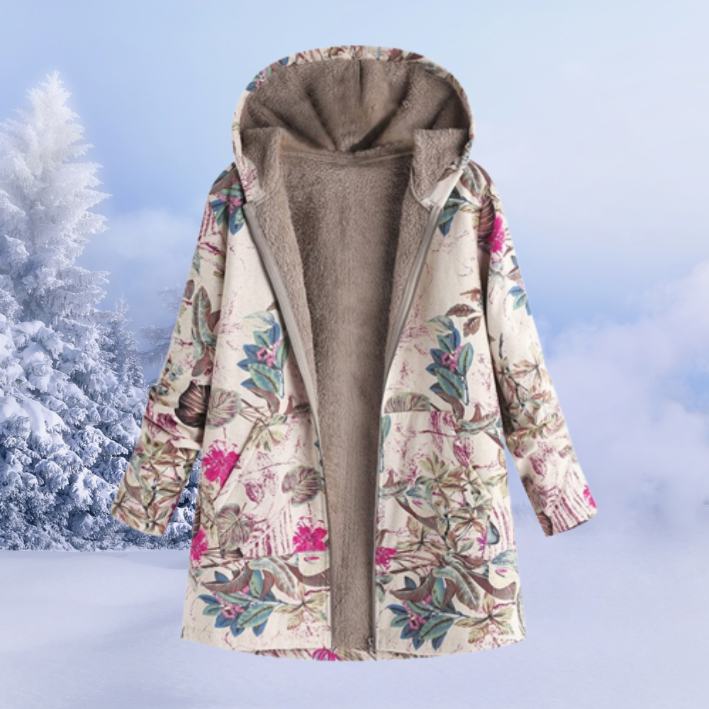 Stilzeits | Bequemer Damen Wintermantel mit Blumendruck