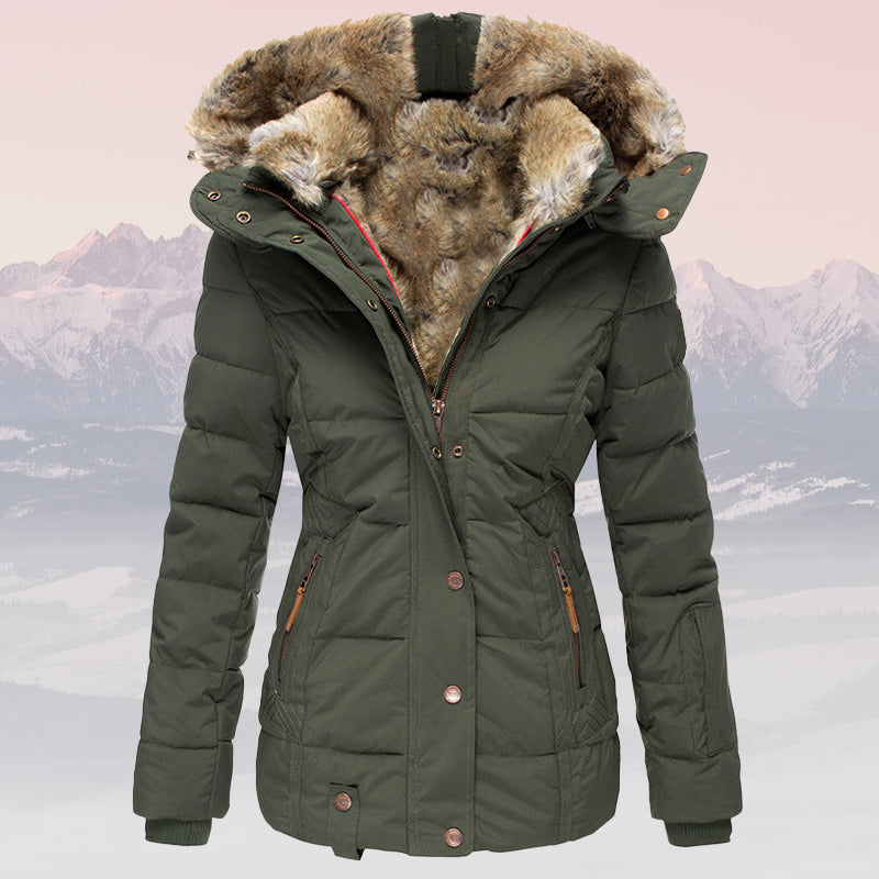 Stilzeits | Winter Warme Fellkragen Kapuzen-Daunenjacke - Isolierte Stilvolle Winterjacke